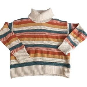 Hem & Thread Women Large Striped Turtleneck Sweater Boho Chevron Metallic Knit